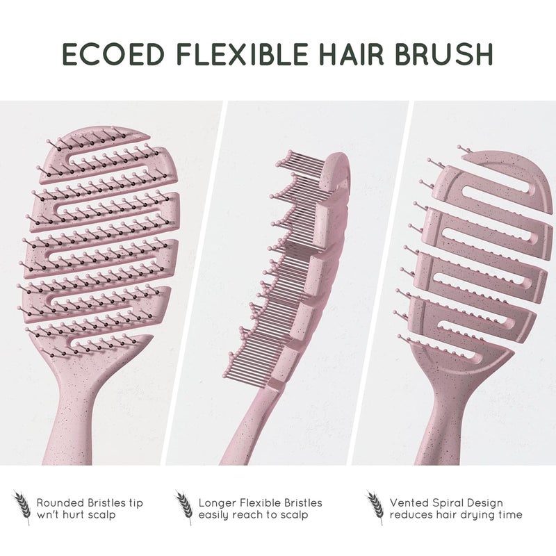 ecoed Detangler Hairbrush, Vented Detangling Brush for Straight, Wavy, Curly and Fine Hair, Quick Smoothing for Women and Men, Eco-Friendly & Sustainable Material (Pink) - Image 4